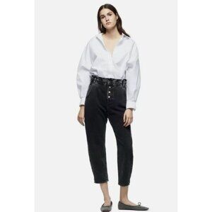 Zara High Waisted Paperbag Mom Jeans Loose Fit Barrel Style Elastic Waist Size 6